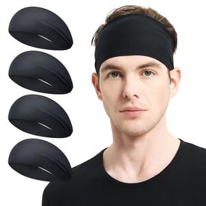 MARKEEP Running Headbands for Men（4 Pack, Mens Stretchy Headband for Football,Cycling,Basketball,Yoga,Fitness Workout Unisex Quick-Dry Sweatband