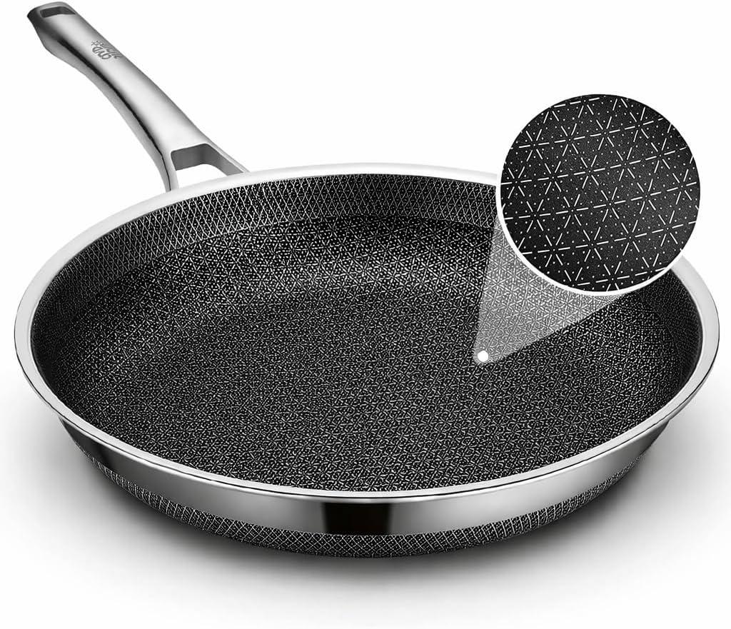 Frying Pan, 9.8 Inch Hybrid Non Stick Stainless Steel Skillets, Dishwasher Induction Oven Broiler Safe, Non Toxic Chef's Pan, PFOA Free Cookware