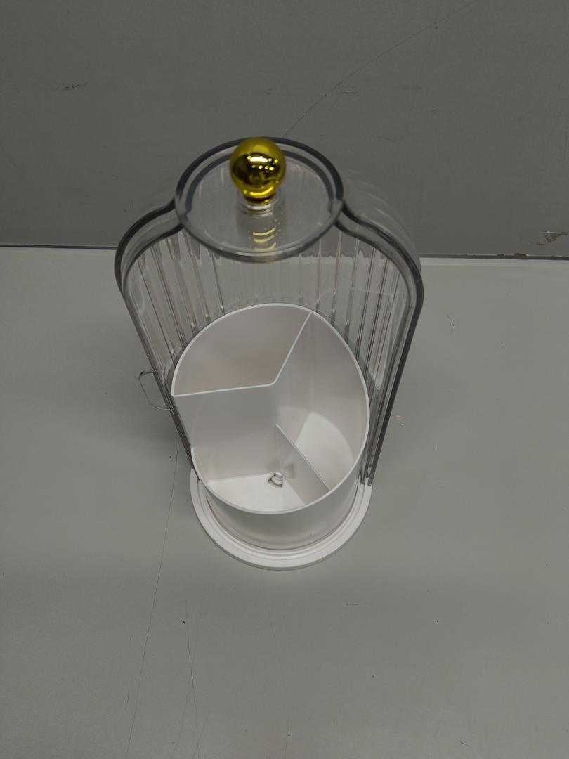 Makeup Brush Holder Organizer with Lid, 360° Rotating Clear Dustproof Makeup Brush Organizer for Vanity Bathroom Countertop (White)