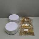 Rubtlamp 200Pcs Gold Plastic Dessert Plates,White Appetizer Platos with Gold Disposable Forks, Fancy Small Dessert/Cake Plates Include 100pcs 7.5" Salad Platos, 100pcs 7.6" Plastic Forks for Party
