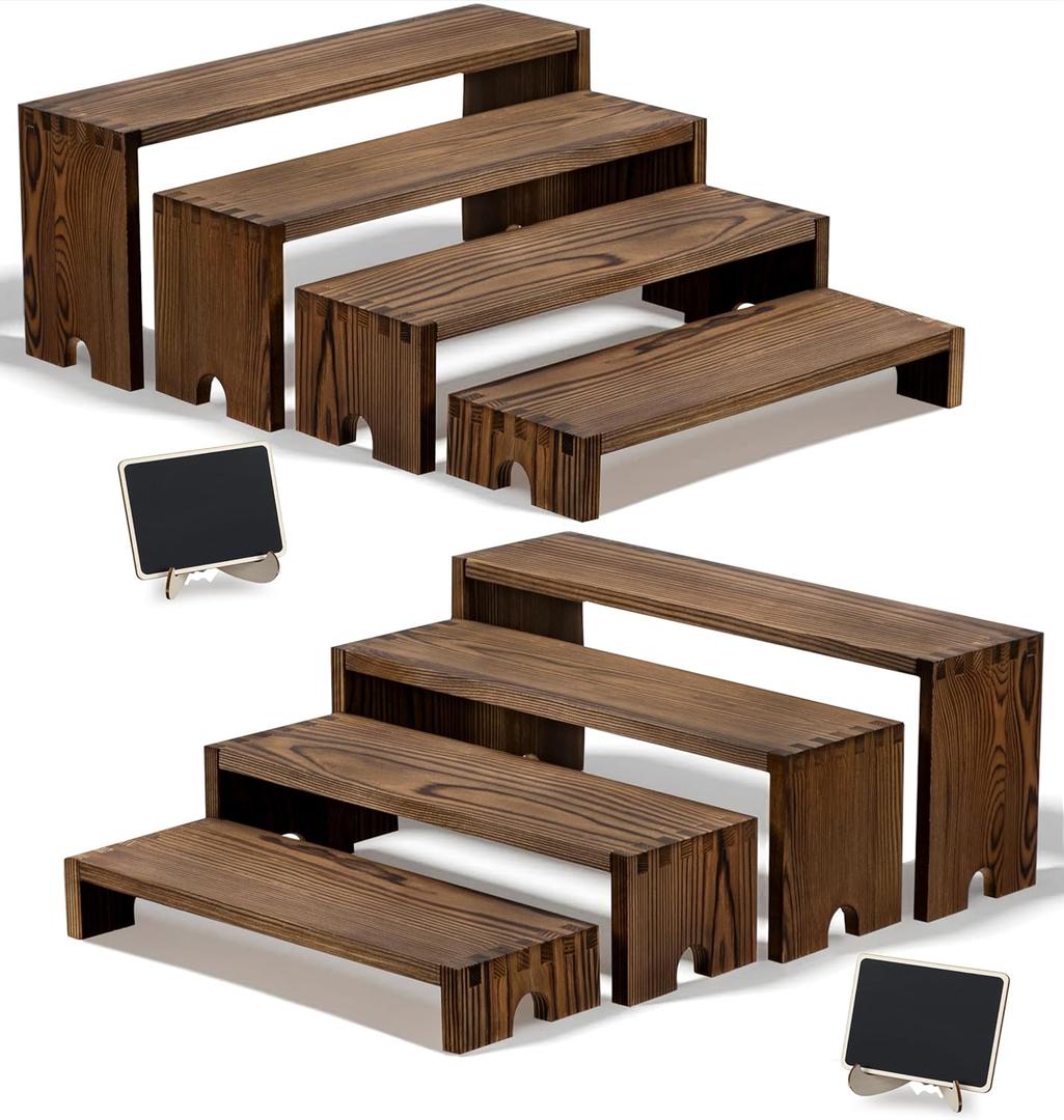HBlife 2 Set Widened Wood Display Risers for Vendor Events, Stackable Modular Cupcake Stand Buffet Risers, Dessert Table Display Set, Tiered Display Shelves, Coffee Bar Organizer, Charcoal