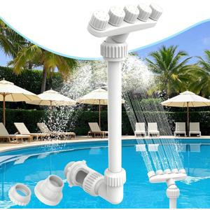 360Adjustable Pool Fountain for Above Ground and Inground Pools,Five Nozzles Waterfall Sprinkler for Cooling & SPA Relaxation, Fun High-Pressure Swimming Pool Spray Accessories, White with 2 Adapter