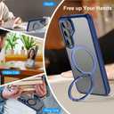 Compatible with Samsung Galaxy S25 Case 360 Invisible Ring Stand Magnetic Case [Compatible with Magsafe][Military Drop Protection] Anti-Fingerprint Shockproof Translucent Design for S25Navy Blue