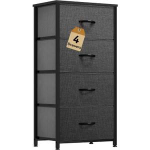 DWVO Storage Tower with 4 Drawers - Fabric Dresser, Organizer Unit for Bedroom, Living Room, Closets - Sturdy Steel Frame, Easy Pull Fabric Bins & Wooden Top, 11.8"D x 17.7"W x 37.4"H