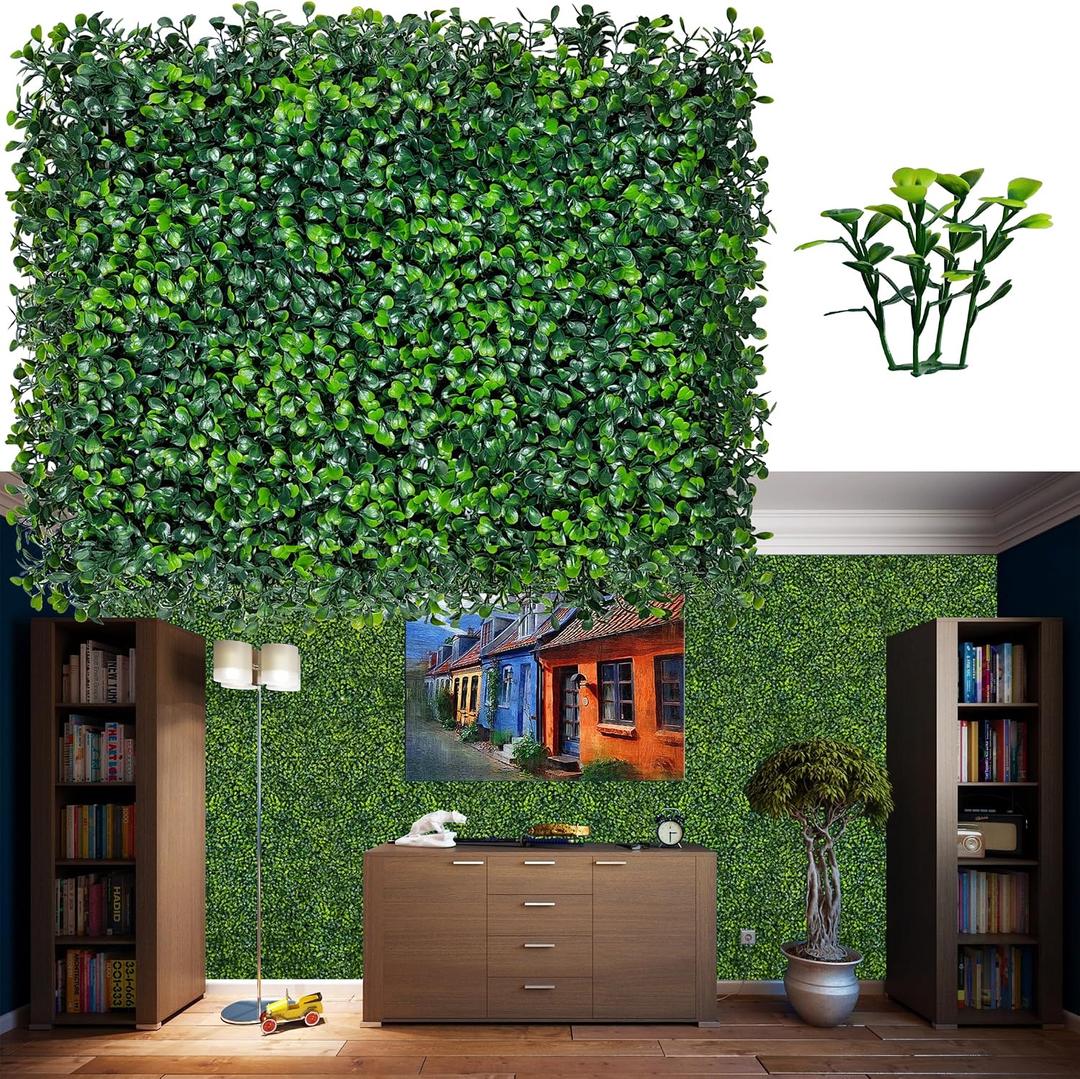 ODTORY Artificial Grass Wall Backdrop Panels,16 X 12 in 24P(32 sqft) UV-Anti Greenery Boxwood Panels for Indoor Outdoor Green Wall Decor & Ivy Fence Covering Privacy