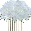FagusHome 8 Pcs Artificial Phalaenopsis Flowers 32 Inch Artificial Orchid Flowers Fake Flowers Stem Plants for Home Dcor (White)