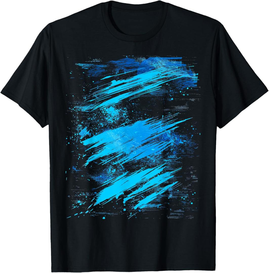 Abstract Blue and Black Dynamic Splatter T-Shirt (Small)