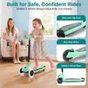 SereneLife Toddler Scooter, Adjustable Micro Scooter for Ages 2-5, Lightweight Kids 3 Wheel Design with LED Light-Up Wheels, Anti-Slip Deck & Lean-to-Steer Control, Indoor/Outdoor Use (Mint Green)
