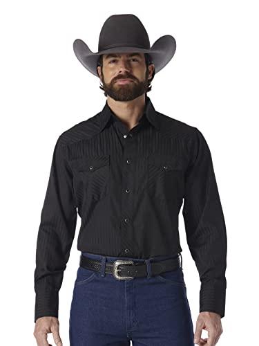 WranglermensSport Western Two Pocket Long Sleeve Snap Shirt (Black, Large)