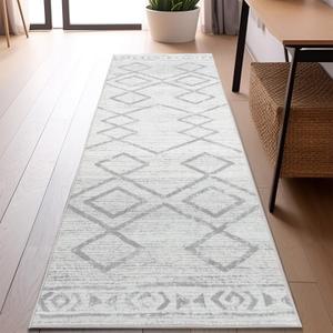 jinchan Moroccan Runner Rug 2x5 - Kitchen Machine Washable Runner Rug Modern Geometric Soft Low-Pile Lightweight Non-Slip Carpet for Entryway Hallway Laundry Room Bedroom Farmhouse (2x5ft,Grey)