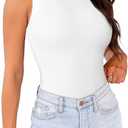 WAYMAKER Mock Neck Bodysuits for Women Sleeveless Basic Tank Top Body Suit Shirts(White, Small)