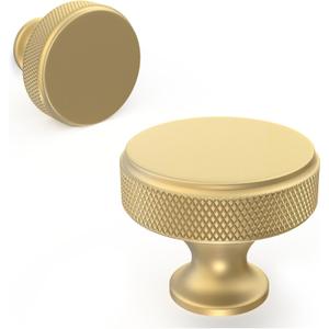 10 Pack Kitchen Cabinet Knobs Brushed Gold Cabinet Pulls Gold Knurled Drawer Knobs Solid Kitchen Hardware (Single Hole Knob)
