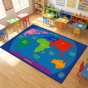 Drydiet 11.8 x 6.6 ft Classroom Rug Elementary Daycare Rug World Map