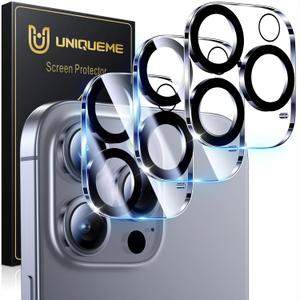 UniqueMe for 3 Pack iPhone 16 Pro/iPhone 16 Pro Max Camera Lens Protector - [Drop Protection] [Case Friendly] 9H Tempered Glass Camera Cover Screen [Update New Version] (16 Pro/16 Pro Max, Transparent)