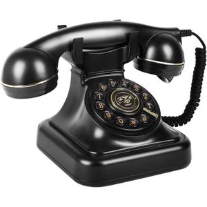 Retro Landline Telephone, Sentno 1960's Vintage Corded Dial Phone Classic Old Fashion Telephones Wired Desk Telephone for Office and Home (Black)