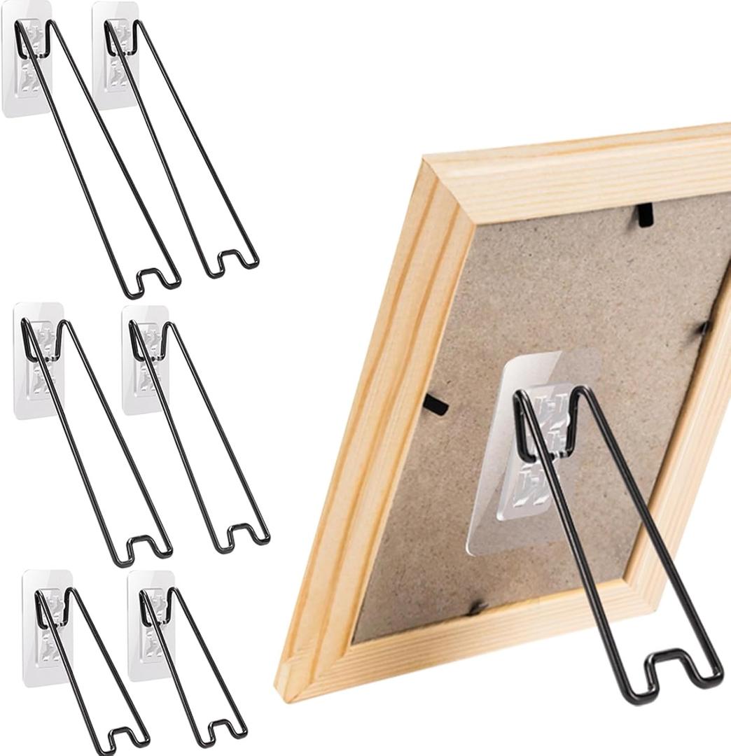 6 Pcs 3 Size Adjustable Picture Frame Stand, Stainless Steel Picture Frame Easel Backs Self-Adhesive, Picture Frame Backing Board for 6-18 Inch (Black, 3 Size)