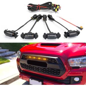 Seven Sparta 4 PCS Grill Led Lights with Fuse Adaptor Compatible with 2016-2023 Toyota Tacoma TRD Pro OEM Front Grille (Amber Light with Black Shell)