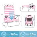 Beach Chairs for Adults 2 Pack, Portable Folding Backpack Beach Chairs with Cooler, Cup Holder, Towel Bar & Storage Bag, 5 Position Lay Flat Backpack Lounger Set for Camping, Lawn, Outdoor-Pink Stripe