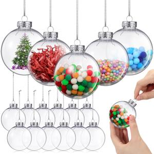 Chalyna 12 Pcs 67 Mm/2.64 Inch Christmas Clear Plastic Fillable Ball Ornaments with Rope and Metal Cap DIY Clear Hanging Balls Ornaments for Crafts Christmas Tree Home Decor Party Supplies (Silver)