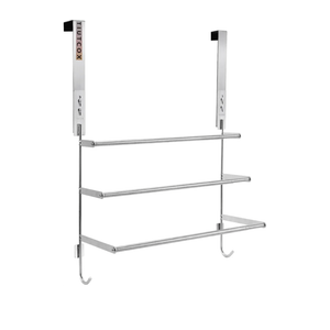 TIUTCOX Over The Door Towel Rack, 304 Stainless Steel Towel Racks for Bathroom with 3Tier Adjustable Pole, 2 PunchFree Screw Stickers, 22.83 * 17.7129.52 * 6.14 Inch, Silver