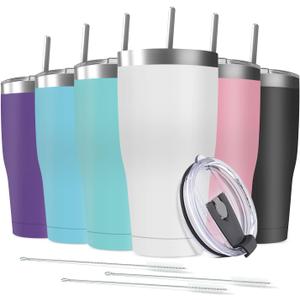 6 Pack 20oz Stainless Steel Tumblers Bulk Reusable Travel Mugs with Lid, Double Wall Powder Coated Coffe Cup for Home, Office, Outdoor Suitable for Vehicle Cup Holders