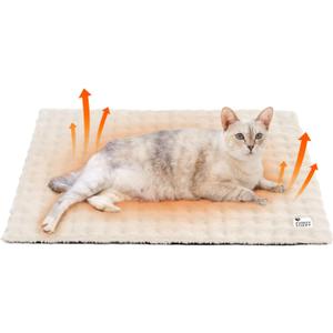 FUNNY FUZZY Self Warming Cat Bed, Waterproof Self Heating Pad for Cats & Dogs, Cozy Plush Warm Pet Mat with Removable Washable Cover - ThermoPad, 25.5"17.7", Cream White