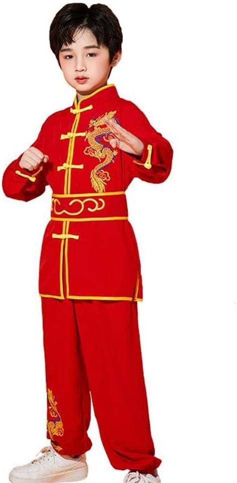 Kung Fu Uniform for Boys Girls Kids Traditional Chinese Embroidered Tai Chi Wing Chun Master Martial Arts Set Outfit (Large)