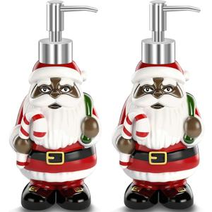 2 Pack Black Santa Christmas Soap Dispenser, African American Christmas Decorations, 8 Inch Hand Soap Bottle Lotion Dispenser with Plastic Pump for Kitchen and Bathroom Sinks Accessories Decor