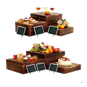 6 Pack Wooden Buffet Risers Rustic Wood Cupcake Stand Catering Supplies Buffet Display with Mini Signs Food Risers for Buffet Table Dessert Display Stand for Home Decor Party Wedding Birthday