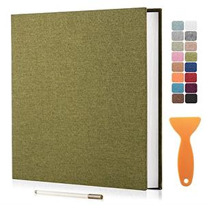 Large Photo Album Self Adhesive Scrapbook Album for 4×6 8×10 Pictures DIY Magnetic Linen Cover Album 60 Pages for Family Wedding Gifts with Metal Pen and Plastic Board