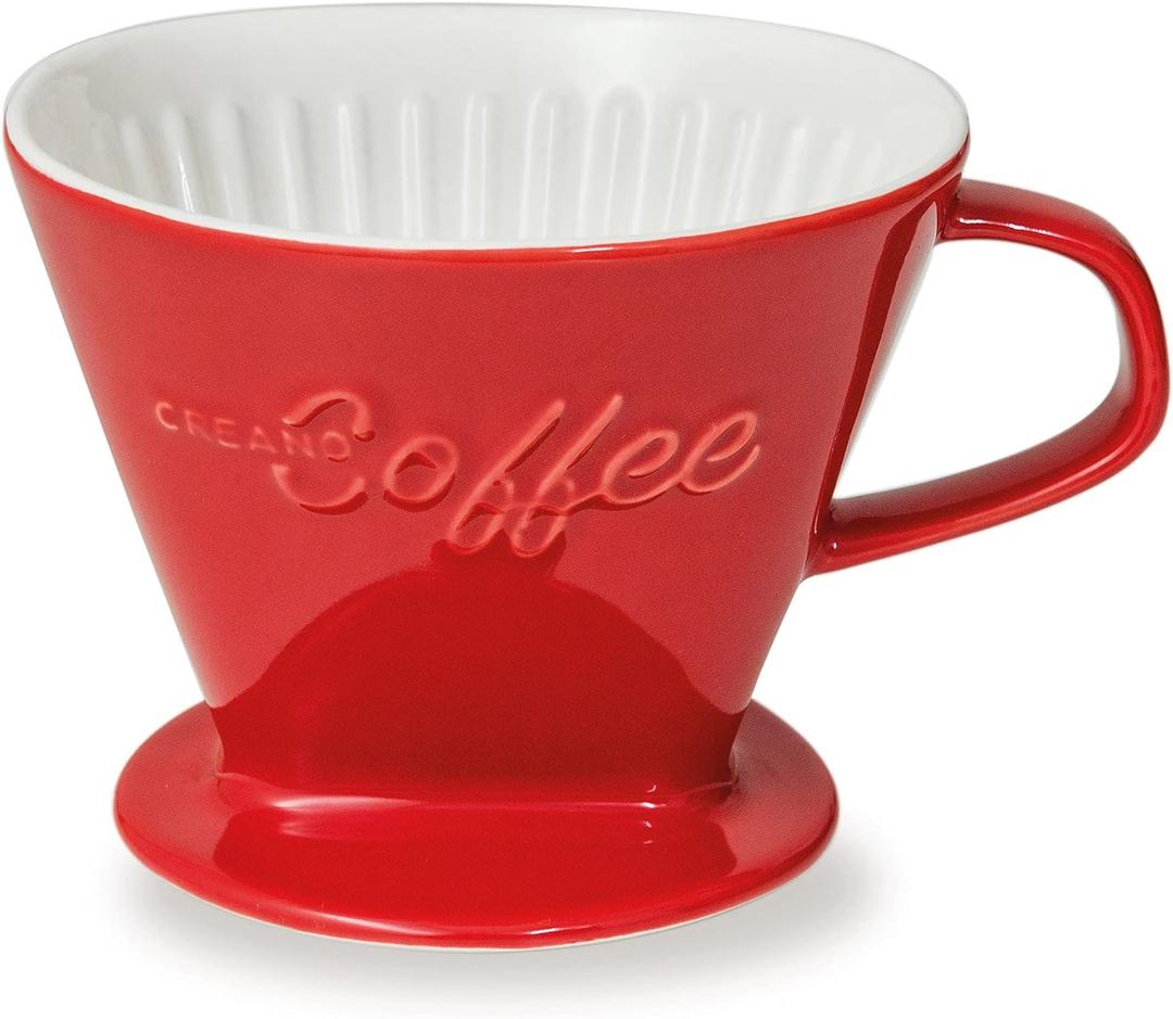 Creano XXL Porcelain Coffee Dripper Red - Ceramic Cone Brewer - Pour Over Coffee Maker - Filter Size 4 - huge and heavy quality 800gr/28oz - 6 Colours availeble