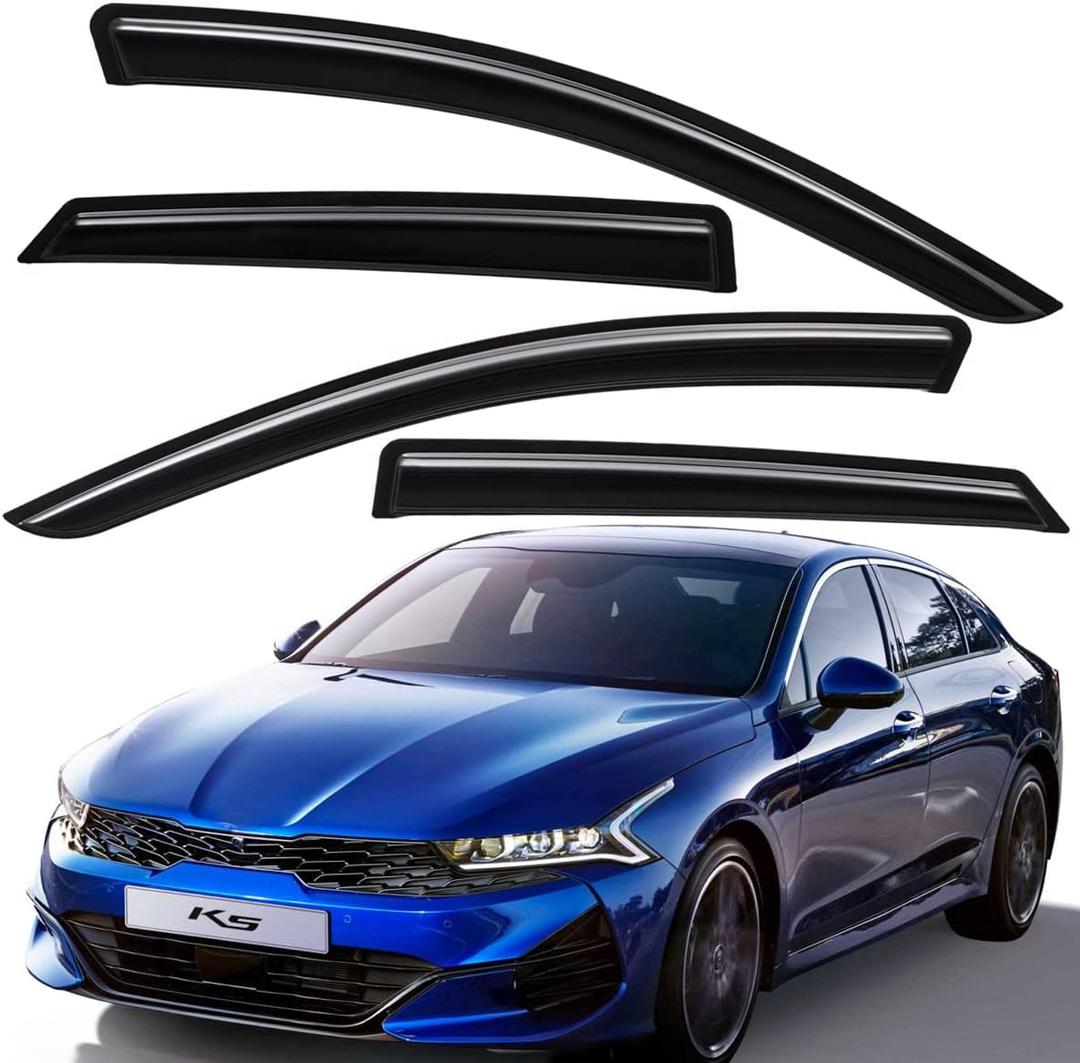 Lightronic Extra Durable Outside-Mount Auto Vent Window Visor, Fits 2021-2024 Kia K5 (Optima), UV Protection Rain Guard, Original Window Deflector, No-Drill Easy Install, Dark Smoke, 4-Pcs