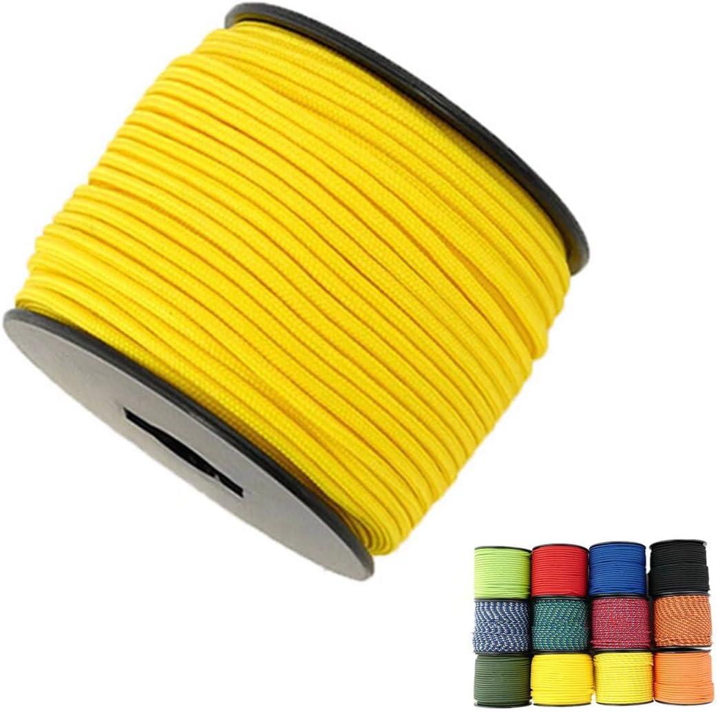 1/8in(3mm) 164ft Nylon Rope Solid Braided Cord 5 Stands Paracord Thin String for Crafts Multipurpose UV Resistant for Tent Garden Clothesline and Outdoor Tarp(Yellow)