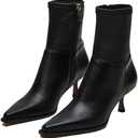 SOVANYOU Women's Dressy Ankle Boots Pointed Toe Kitten Heel Booties with Side Zipper Stylish Comfortable Black Short Boots, Size: 9