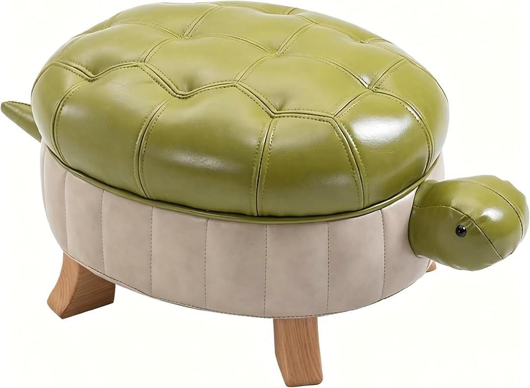 Animal Footstool Turtle Upholstered Ottoman PU Leather Pouf Wood Foot Stool Rest for Living Room Bedroom Sofa Bench Seat Chair, Grass (Small, Grass Green)