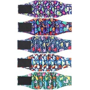 5 Pack Dog Diapers Male Reusable, Premium Belly Bands for Male Dogs, High Absorbing Male Dog Pee Wraps for Doggie in Incontinence or Excitable Urination and Training Cartoon S