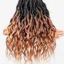 Goddess Wavy Locs Crochet Hair 16 Inch 6 Packs Ombre Brown Pre Looped Curly Soft Faux Locs Dreadlock Synthetic Ombre Braiding Hair Extensions For Black Women(16 Inch-6 Packs,OT1B/30)