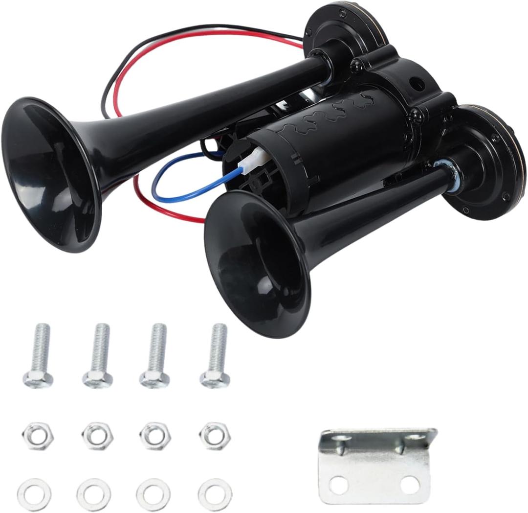 600DB Super Loud Dual Electric Air Horns Kit for Vehicles - With Compressor, Applicable for Cars, SUVs, Trucks, Boats (Black)
