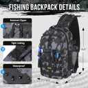 PLUSINNO Fishing Backpack with Tackle Boxes, Waterproof Fishing Sling Tackle Bag For Fishing Gear With Rod Holder, Fishing Gifts for Men With Fishing lures, Fishing pliers - Black