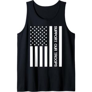 Support our Troops American Flag Tank Top (Small, Black)