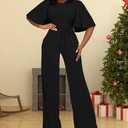 BessCops Womens Loose Short Sleeve Belted Wide Leg Pant Romper Jumpsuit Casual Business One Piece Outfits (Black, M)