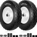 4.80/4.00-8 Flat Free Tire and Wheel- 16" Flat-Free Solid Wheelbarrow Tires with 5/8" & 3/4" Bearings, 3"-7" Centered Hub by Cenipar Universal Fit for Wheelbarrow, Hand Truck, Garden Trailer, Trolley (white)