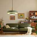 Olive Green Industrial Pendant Light Mid Century Chandelier Vintage 1-Light Hanging Fixture with Wood Accent 180cm Adjustable Cord E26 Base for Kitchen Island Bar Dining Room