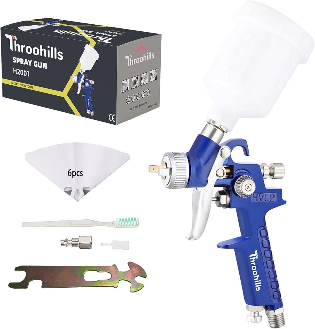 General Purpose Touch Up Spray Gun Air Paint Sprayer with 0.8mm Nozzle 125cc Cup and 6Pcs Paint Strainers