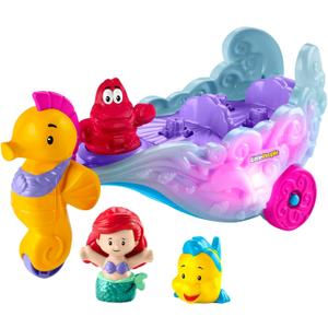 Fisher-Price Little People Toddler Toy Disney Princess Ariel's Light-Up Sea Carriage Musical Vehicle with 2 Figures for Ages 18+ Months