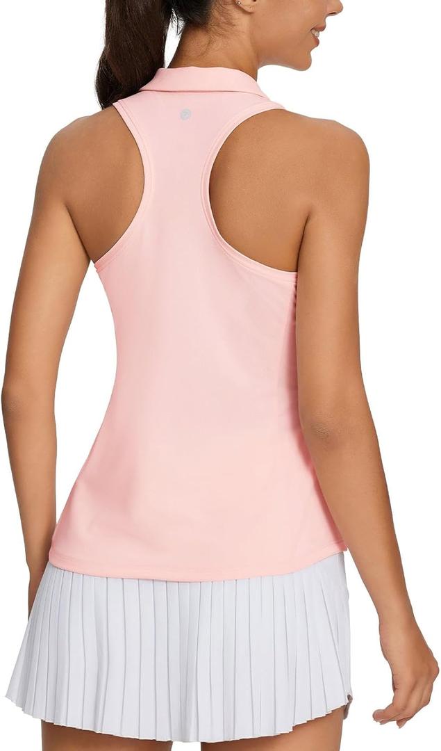 baleaf Womens Golf Shirt Sleeveless Tennis Tank Tops V-Neck Racerback Polo Collar UPF (XL, Pink)