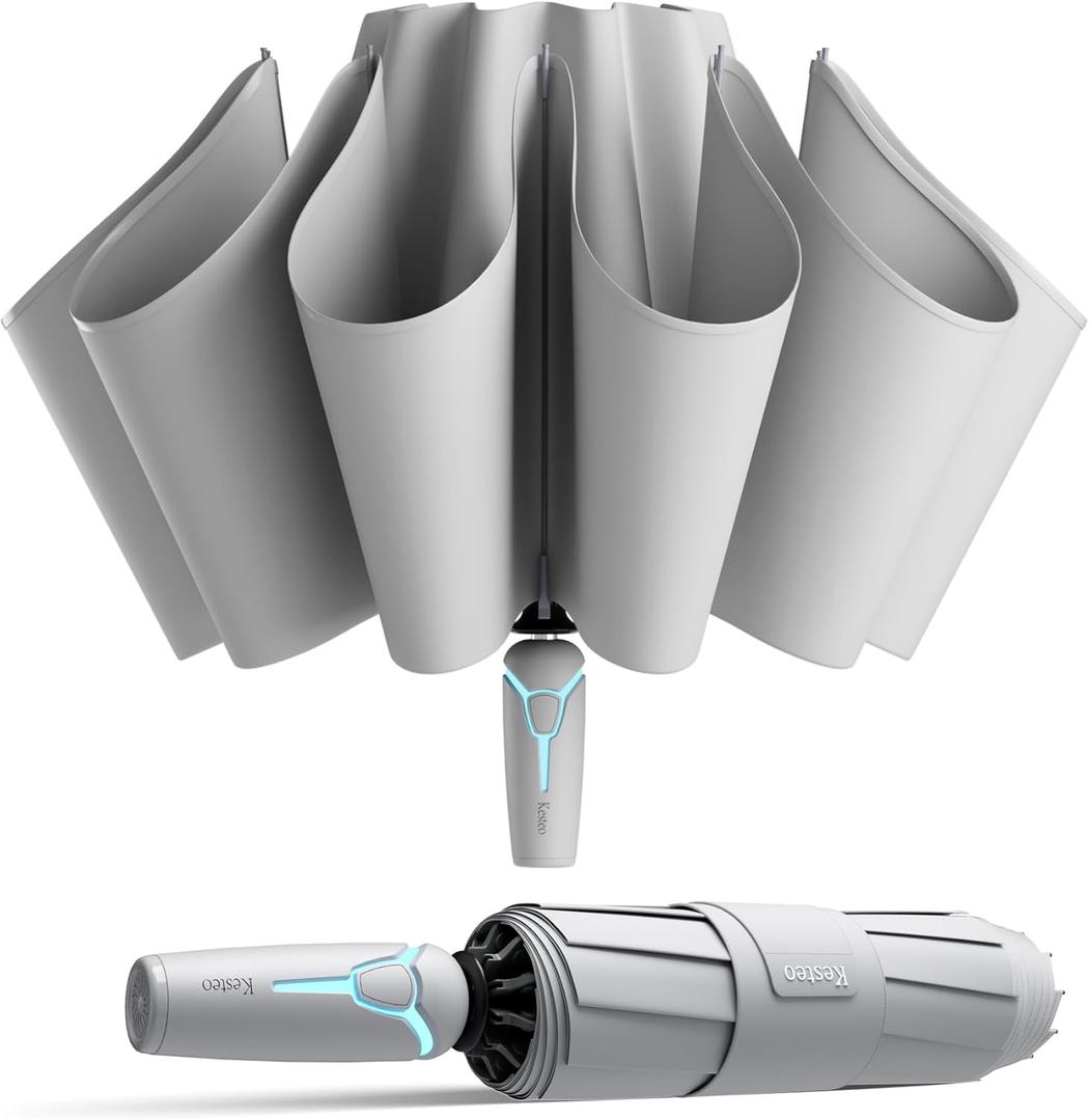 Windproof Travel Umbrella for Rain, Withstand 85MPH Winds, 54 Inch Automatic Reverse Fold Umbrellas Easy Auto Open Close, Portable Compact Umbrella Includes Cover Bag, Perfect for Travel, Car, Commute, Women Men, Backpack (Gray)