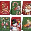 Hosuly 6 Pcs Vintage Christmas Kitchen Towels Red and Green Christmas Hand Towels Xmas Santa Elk Snowman Candy Dish Towels Christmas Decorative Tea Towel Housewarming Gifts for Kitchen Holiday Xmas