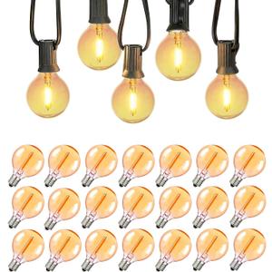 25 Pack G40 LED Replacement Bulbs,120V 0.5W,E12 Base,for Outdoor String Lights-Amber