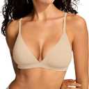 Vertvie Womens Wireless Triangle Bralette Plunge Unlined Seamless Bras No Underwire Sexy Comfortable Unpadded Everyday Bra (Small, Vanilla White)